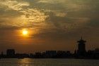 Sunset over the IJ river in Amsterdam