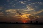 Sunset over the IJ river in Amsterdam