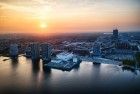 Drone sunset over Almere city centre