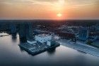 Drone sunset over Almere city centre