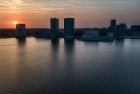 Drone sunset over Almere city centre