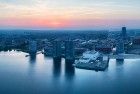 Panorama sunset over Almere city centre by drone