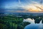 Sunset drone panorama of lake Leeghwaterplas