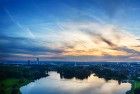 Panorama of lake Leeghwaterplas during sunset