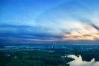 Drone panorama over lake Leeghwaterplas