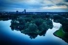 Sunset drone picture of lake Leeghwaterplas