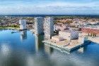 Almere city centre by drone next to lake Weerwater 