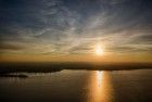 Sunset drone view over lake IJmeer