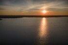 Sunset drone view over lake IJmeer