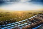 Drone picture of windmill during sunset