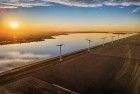 Windmills, fields and lake Eemmeer from my drone during sunset