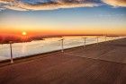 Sunset drone picture of lake Eemmeer and the windmills on Eemmeerdijk