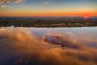 Drone picture of lake Eemmeer during sunset