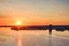 Sailing boat on lake Gooimeer during sunset