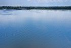 Drone picture of sailing boat on lake Gooimeer