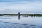 Drone picture of sailing boat on lake Gooimeer