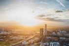 Drone sunset of Almere-Stad city centre