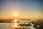 Drone sunset of camping Waterhout next to lake Noorderplassen