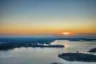 Drone sunset of camping Waterhout next to lake Noorderplassen