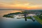 Drone sunset panorama over lake Gooimeer