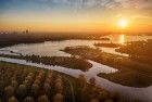 Autumn drone sunset over lake Noorderplassen