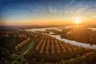 Autumn drone sunset panorama of lake Noorderplassen