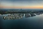 Drone panorama of the Noorderplassen neighbourhood during sunset