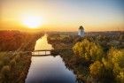 Autumn drone sunset over Almere Castle