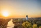 Autumn drone sunset over Almere Castle