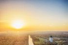 Autumn drone sunset over Almere Castle