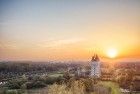 Autumn drone sunset over Almere Castle