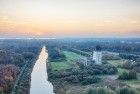 Autumn drone sunset over Almere Castle