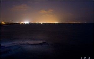 Wild sea after sunset