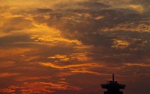 Sunset over the IJ river in Amsterdam