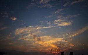 Sunset over the IJ river in Amsterdam