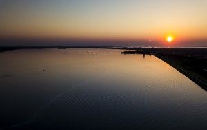 Sunset over Gooimeer by drone