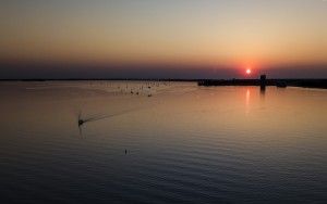 Sunset over Gooimeer by drone