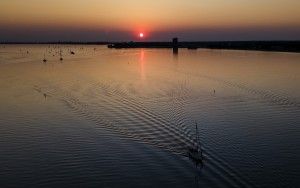 Sunset over Gooimeer by drone