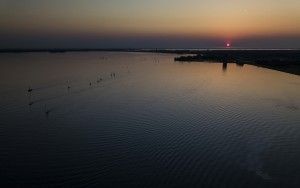 Sunset over Gooimeer by drone