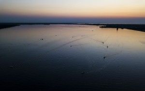 Sunset over Gooimeer by drone