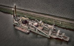 HDR drone picture of industrial barge