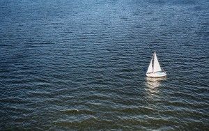 Lonely boat on lake Gooimeer