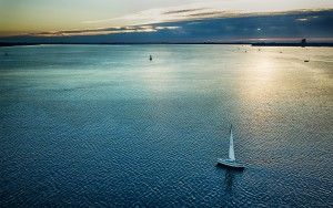 Sailing on lake Gooimeer during sunset