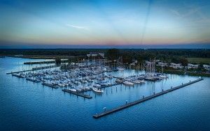 Oostvaardersdiep marina during sunset