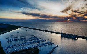 Oostvaardersdiep marina during sunset