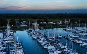 Oostvaardersdiep marina during sunset