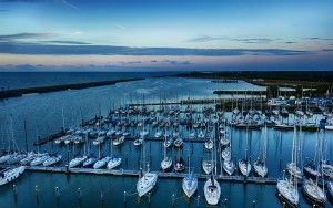 Oostvaardersdiep marina during sunset