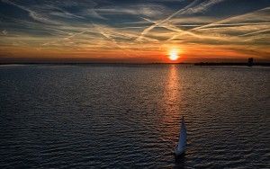 Sailing to the marina during sunset