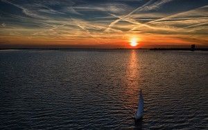 Sailing to the marina during sunset