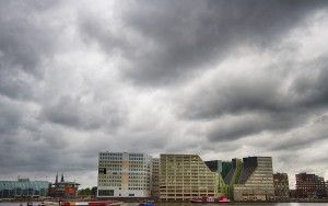 Buildings next to IJ river in Amsterdam